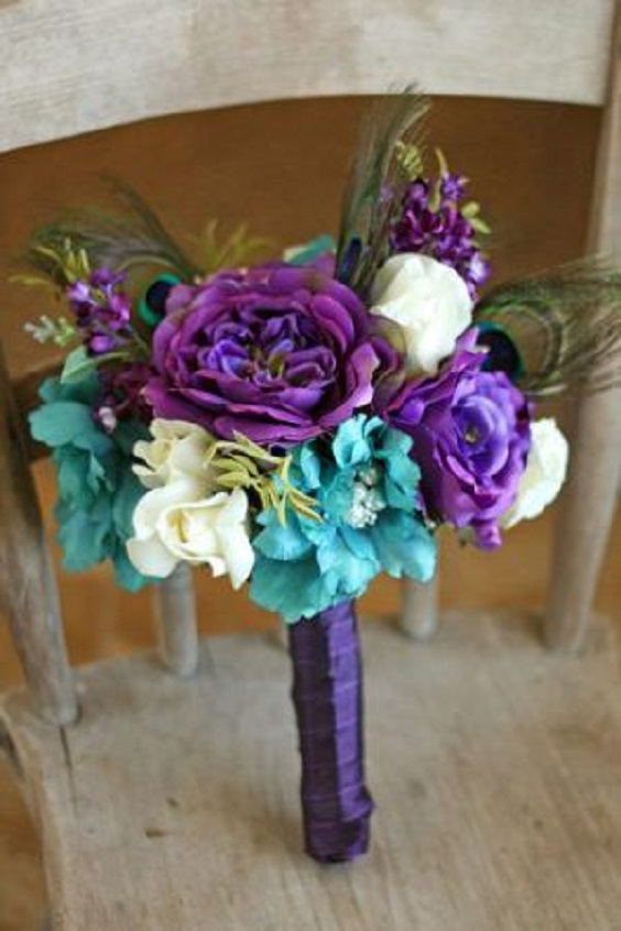 Wedding Bouquets for Teal and Purple Wedding Color Combos 2024