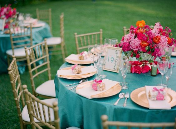 Teal Wedding Table Cloth Pink Centerpieces for Teal and Pink Wedding Color Combos 2024