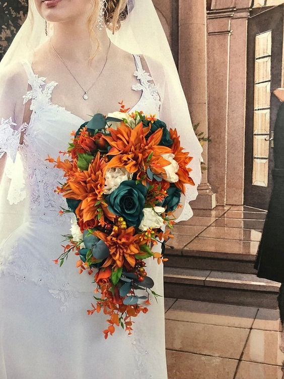 Teal and Orange Bridal Bouquet for Teal and Orange Wedding Color Combos 2024