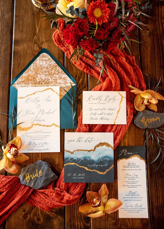 Wedding Invitatios for Teal and Orange Wedding Color Combos 2024