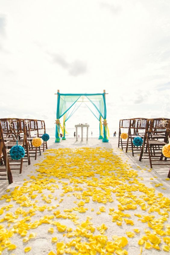 Wedding Ceremony Decorations for Teal and Yellow Wedding Color Combos 2024