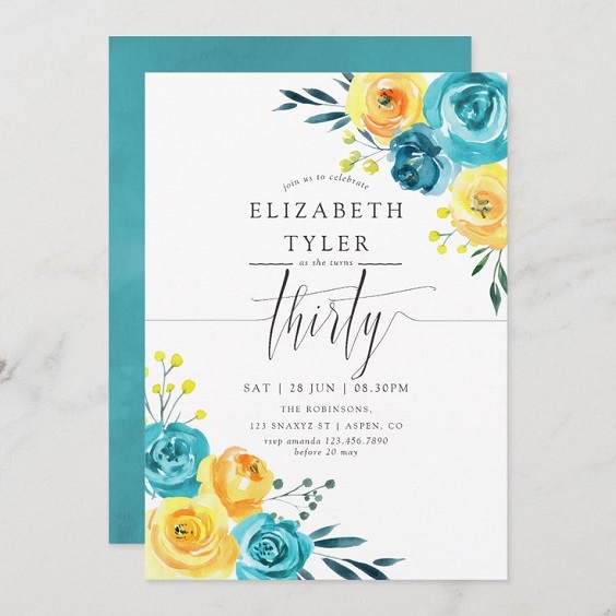 Wedding Invitations for Teal and Yellow Wedding Color Combos 2024