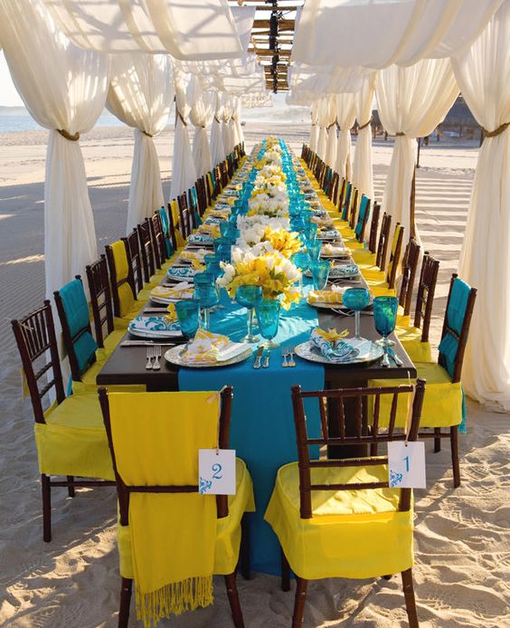 Wedding Table Decorations for Teal and Yellow Wedding Color Combos 2024