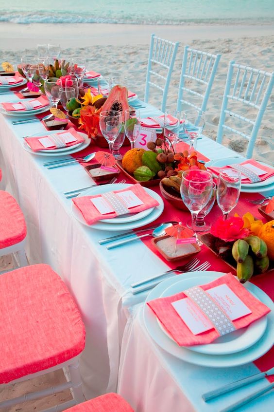 Beach Wedding Ceremony Decorations for Coral and Turquoise Wedding Color Palettes 2024