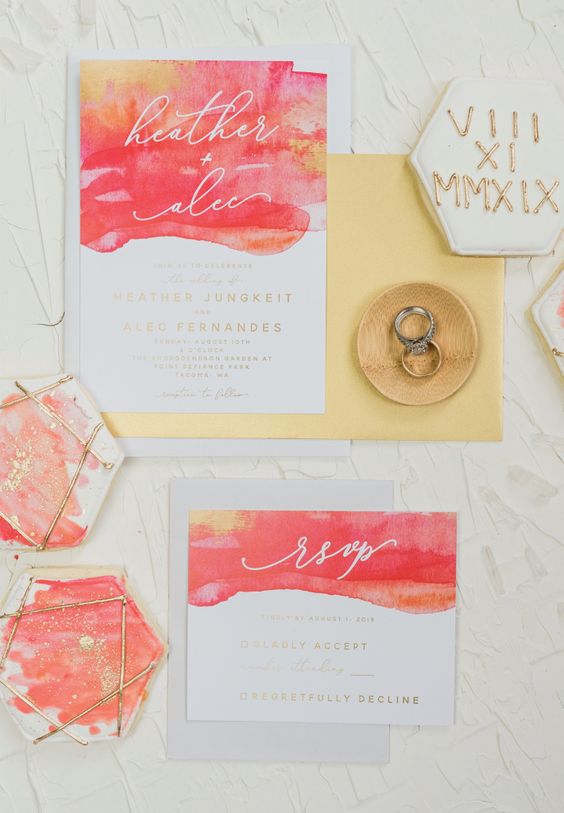 Wedding Invitations for Coral and Gold Wedding Color Palettes 2024