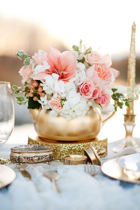 Wedding Table Centerpieces for Coral and Gold Wedding Color Palettes 2024