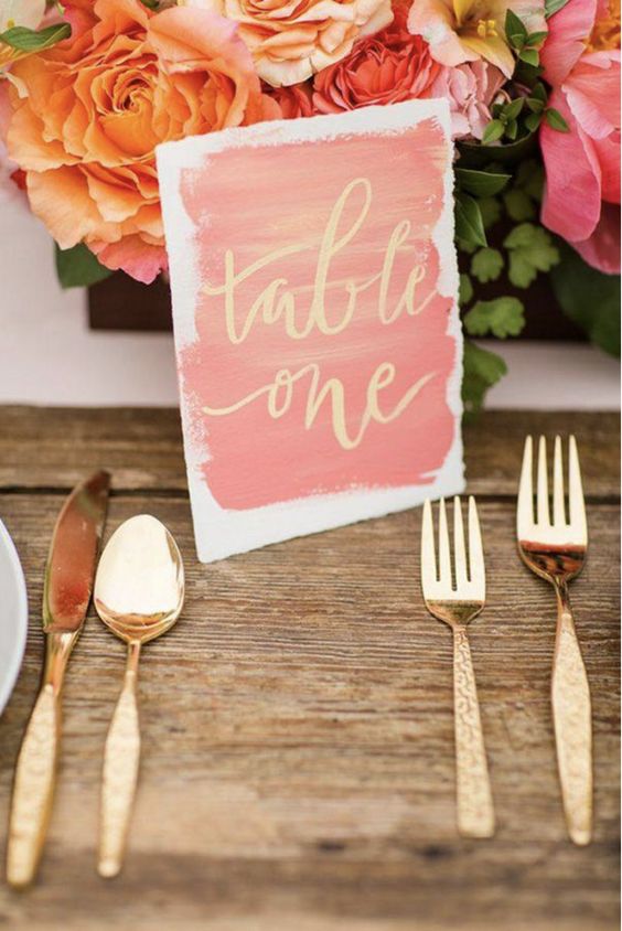 Wedding Table Numbers for Coral and Gold Wedding Color Palettes 2024