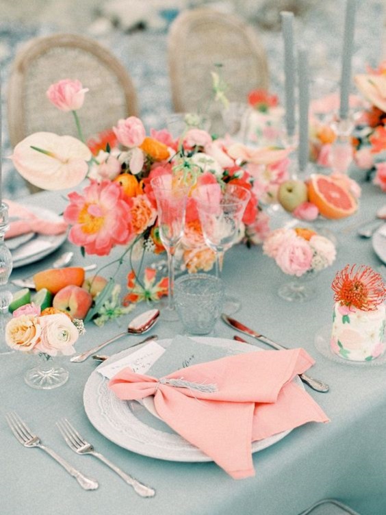 Weddig Table Decorations for Coral and Grey Wedding Color Palettes 2024