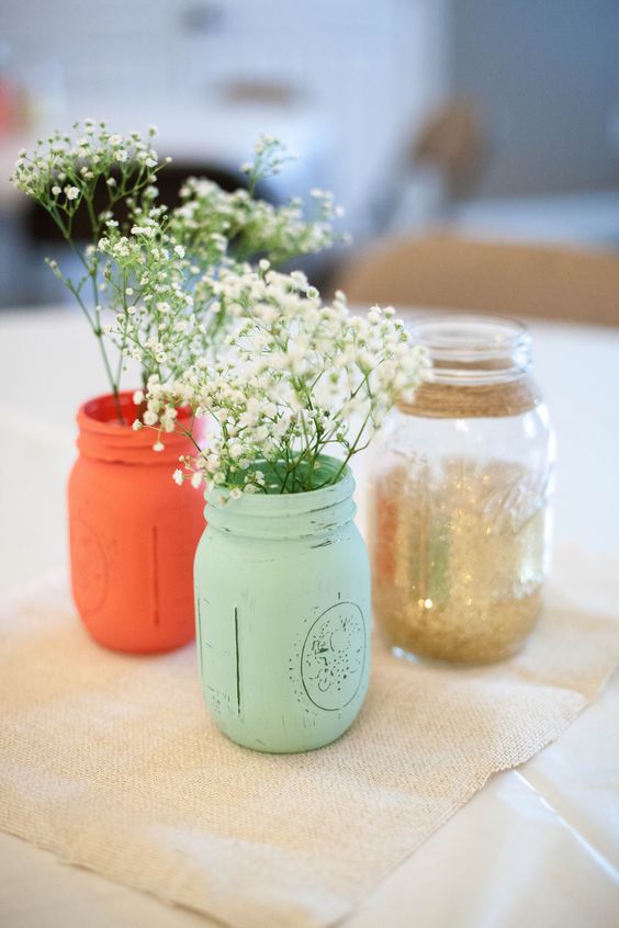 Coral and Mint Jars Decorations for Coral and Mint Green Wedding Color Palettes 2024