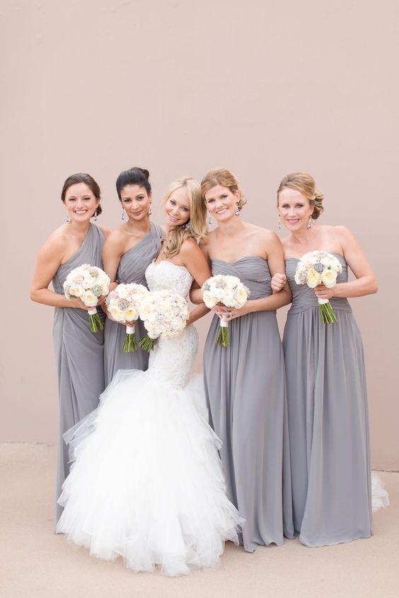 White, Grey and Blush Wedding Color Palettes 2024, Grey Bridesmaid Dresses, White, Grey and Blush Wedding Cake