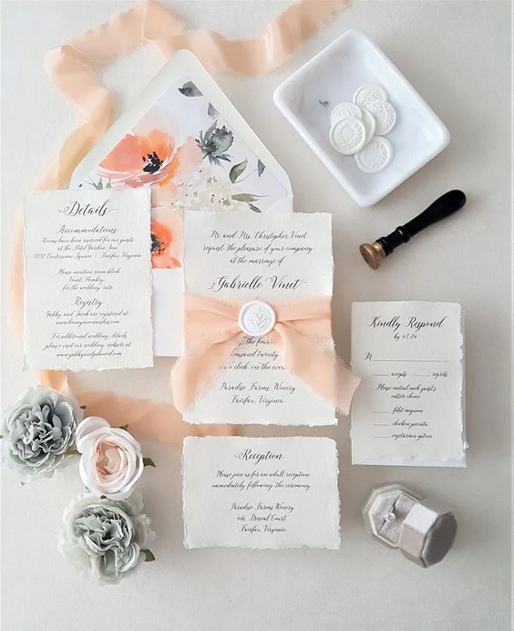 White and Peach Wedding Invitations for White and Peach Wedding Color Palettes 2024