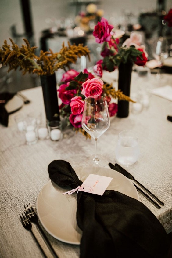black napkins for 8 black wedding color ideas 2024 pink black white