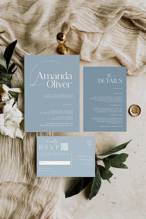 dusty blue invitations for 8 winter wedding color ideas 2024 dusty blue green beige
