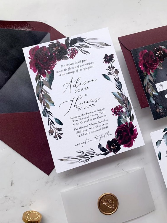 grey and burgundy invitations for 8 winter wedding color ideas 2024 grey platinum burgundy