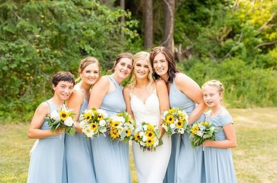 Dusty Blue and Yellow Wedding Color Combos 2024, Dusty Blue Bridesmaid Dresses, Yellow Wedding Bouquets
