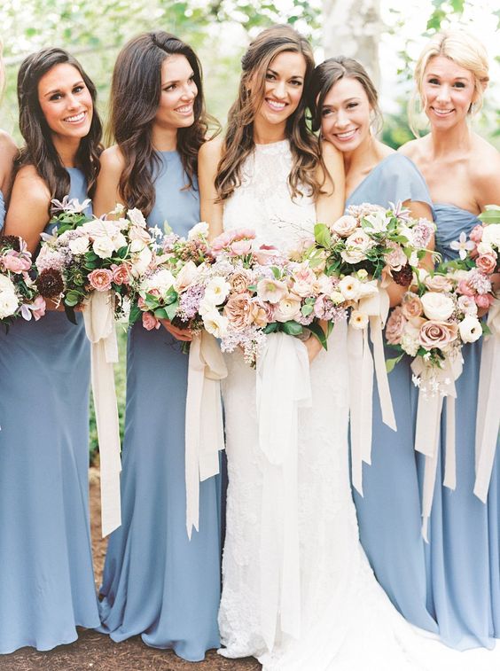 Dusty Blue and Mauve Wedding Color Combos 2024, Dusty Blue Bridesmaid Dresses, Mauve Wedding Bouquets