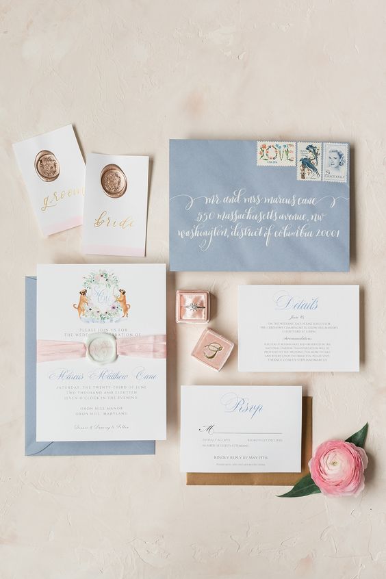 Wedding Invitations for Dusty Blue and Blush Wedding Color Combos 2024