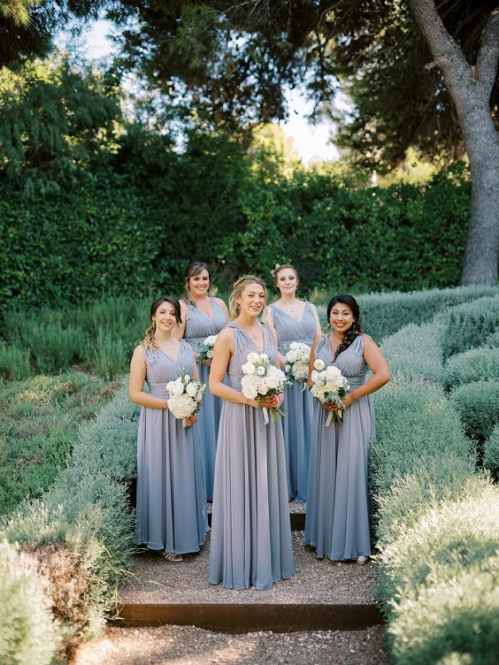 dusty blue bridesmaid dresses white bridal gown for september wedding colors 2024 dusty blue and white