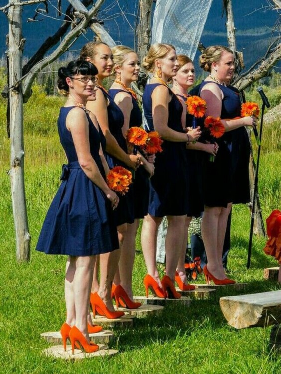 Navy Blue and Orange October Wedding Color Palettes 2024, Navy Blue Bridesmaid Dresses, Orange Wedding Bouquets