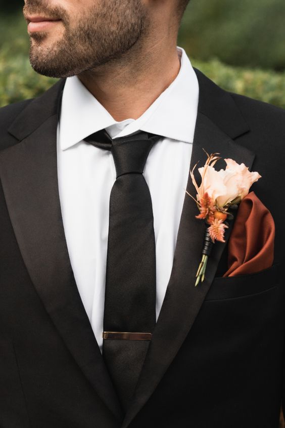 Black Groom Suit for Rust and Black October Wedding Color Palettes 2024