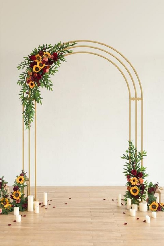 Burgundy and Yellow Wedding Arch for Yellow and Burgundy October Wedding Color Palettes 2024