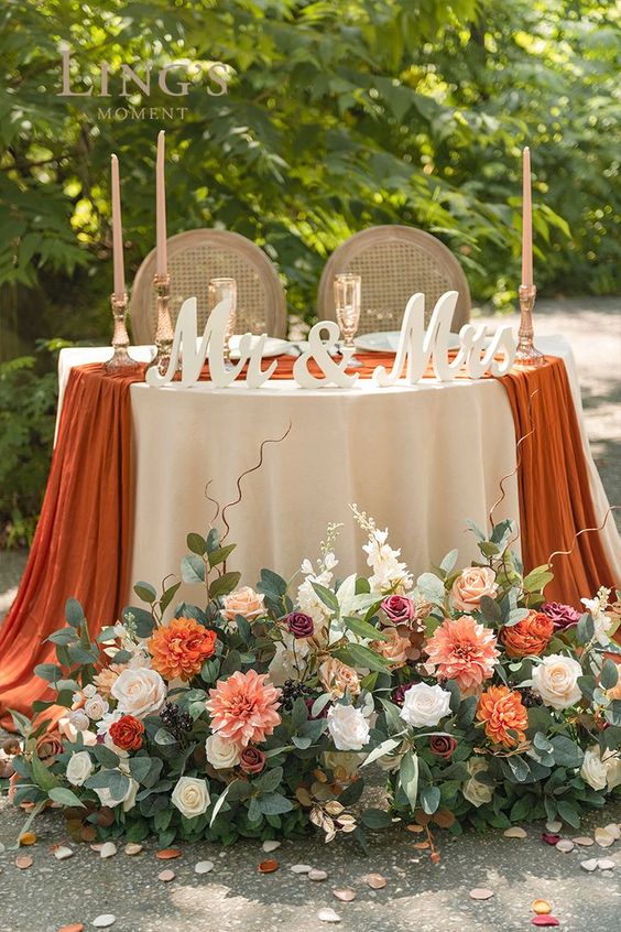 Main Wedding Table Decorations for Terracotta and Khaki October Wedding Color Palettes 2024