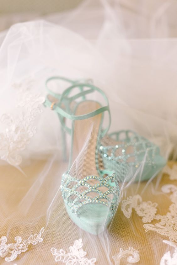 Bridal Shoes for Mint Green and Pink Beach Wedding Color Combos 2024