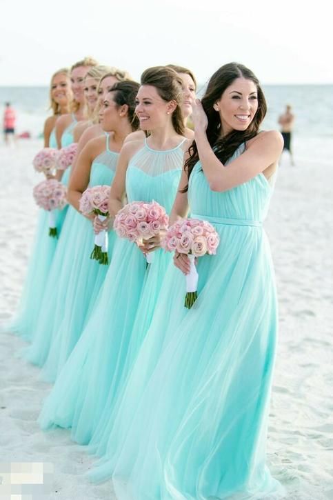 Mint Green and Pink Beach Wedding Color Combos 2024, Mint Green Bridesmaid Dresses, Pink Wedding Bouquets