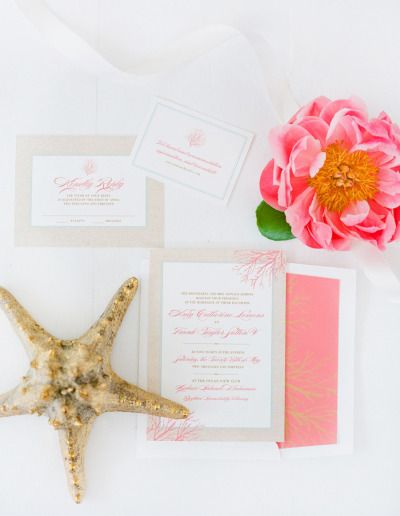Wedding Invitations for Coral and White Beach Wedding Color Combos 2024