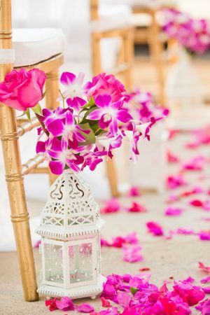 Ceremony Aisle Markers for Fuchsia and White Beach Wedding Color Combos 2024