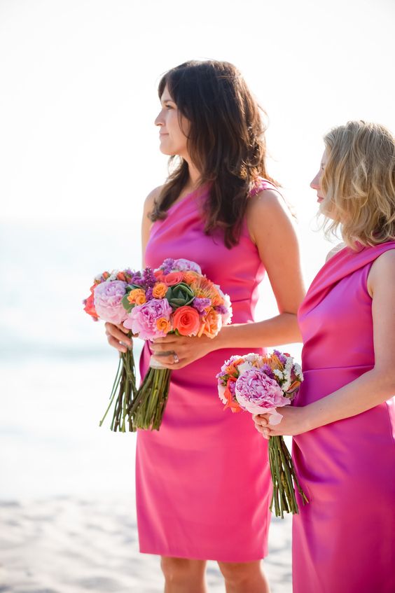 Fuchsia Bridesmaid Dresses for Fuchsia and White Beach Wedding Color Combos 2024