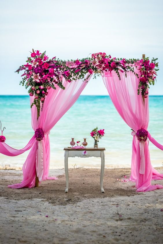 Fuchsia Ceremony Decorations for Fuchsia and White Beach Wedding Color Combos 2024