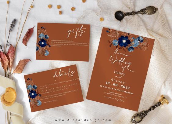 Wedding Invitations for Terracotta and Blue Wedding Color Combos 2024