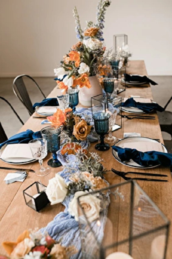 Wedding Table Decorations for Terracotta and Blue Wedding Color Combos 2024
