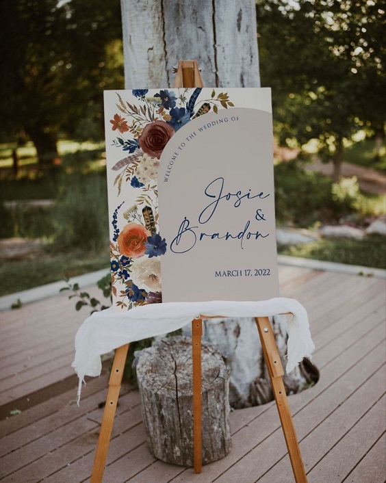 Wedding Welcome Board for Terracotta and Blue Wedding Color Combos 2024