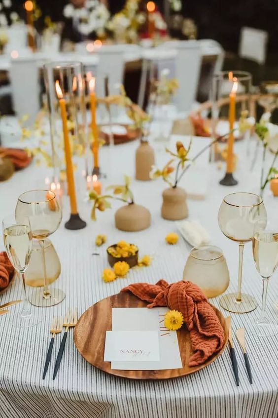 Wedding Table Decorations for Terracotta, Yellow and Rust Wedding Color Combos 2024