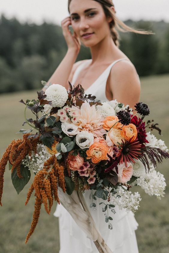 Rust and Greenery Bridal Bouquet for Rust, Dark Teal and Greenery November Wedding Color Palettes 2024