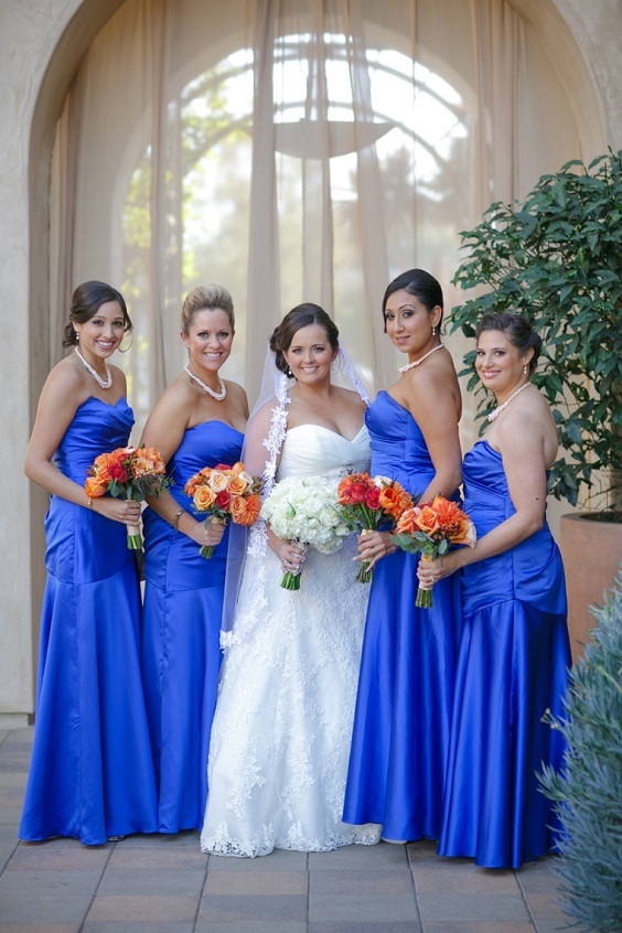 royal blue bridesmaid dresses white bridal gown coral wedding bouquets for royal blue wedding colors 2024 royal blue and coral