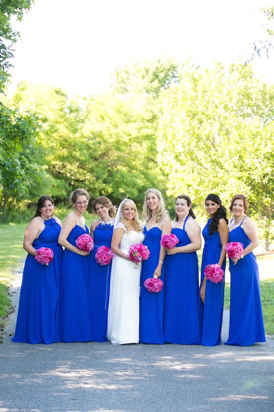 royal blue bridesmaid dresses white bridal gown fuschia wedding bouquets for royal blue wedding colors 2024 royal blue and fuschia