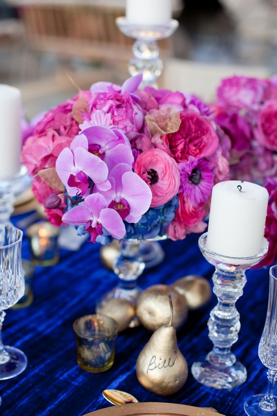 royal blue wedding table runner and fuschi and pink flower wedding centerpieces for royal blue wedding colors 2024 royal blue and fuschia