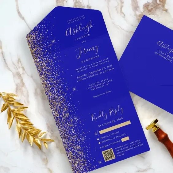 royal blue wedding stationery with gold scripts for royal blue wedding colors 2024 royal blue and gold