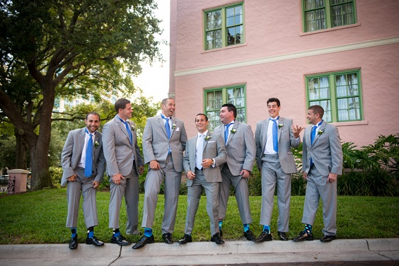 grey bridegroom and groomsmen suits with royal blue ties for royal blue wedding colors 2024 royal blue and white