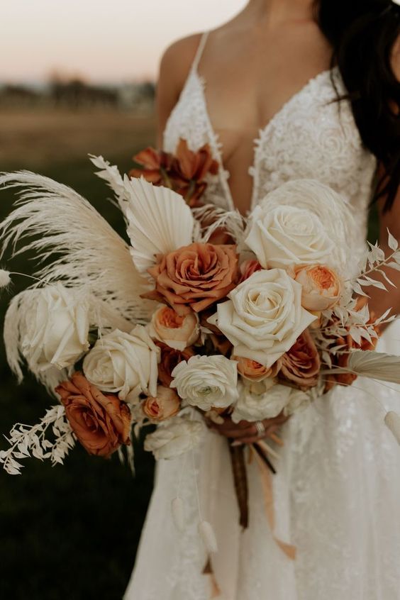 Bridal Bouquet for Champagne and Burnt Orange Wedding Color Combos 2024