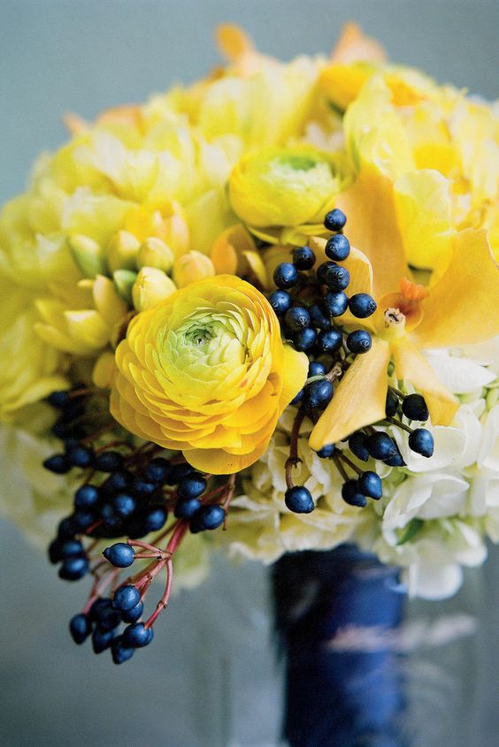 Wedding Bouquet for Yellow and Navy Blue Wedding Color Palettes 2024
