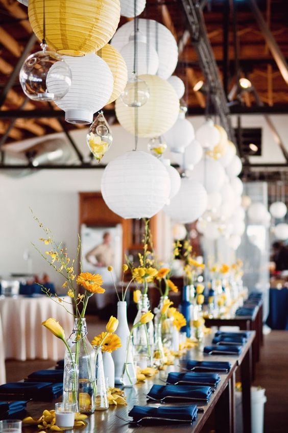 Wedding Table Decorations for Yellow and Navy Blue Wedding Color Palettes 2024
