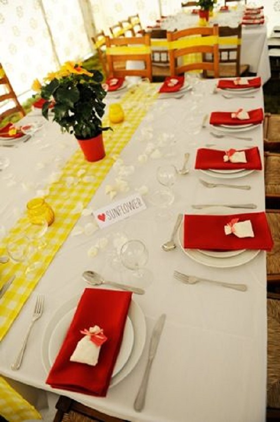 Yellow Table Runner Red Napkins for Yellow and Red Wedding Color Palettes 2024
