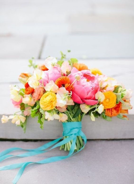 Bridal Bouquet for Yellow and Hot Pink Wedding Color Palettes 2024