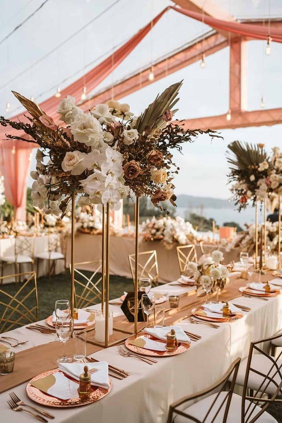 rose gold wedding plates pink and brown flower wedding table centerpieces for december wedding colors 2024 rose gold brown and pink