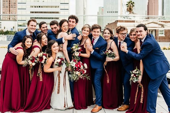 Maroon and Navy Blue Wedding Color Combos 2024, Maroon Bridesmaid Dresses, Navy Blue Groom Suit