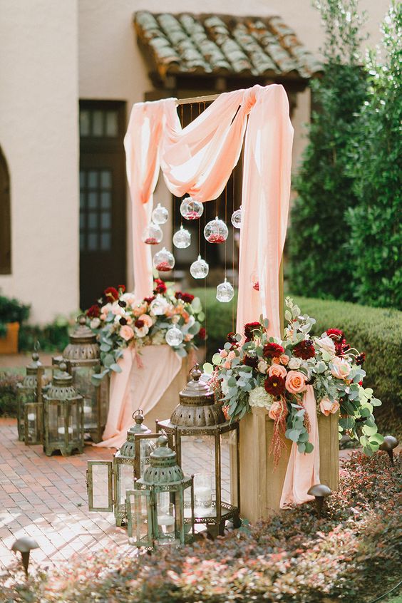 Ceremony Arch Decorations for Maroon and Peach Wedding Color Combos 2024